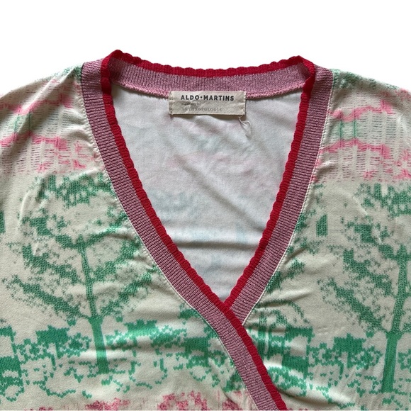 Aldo Martins Anthropologie Andalia Surplice Knit Pink Green Long Sleeve Top S - Picture 3 of 13
